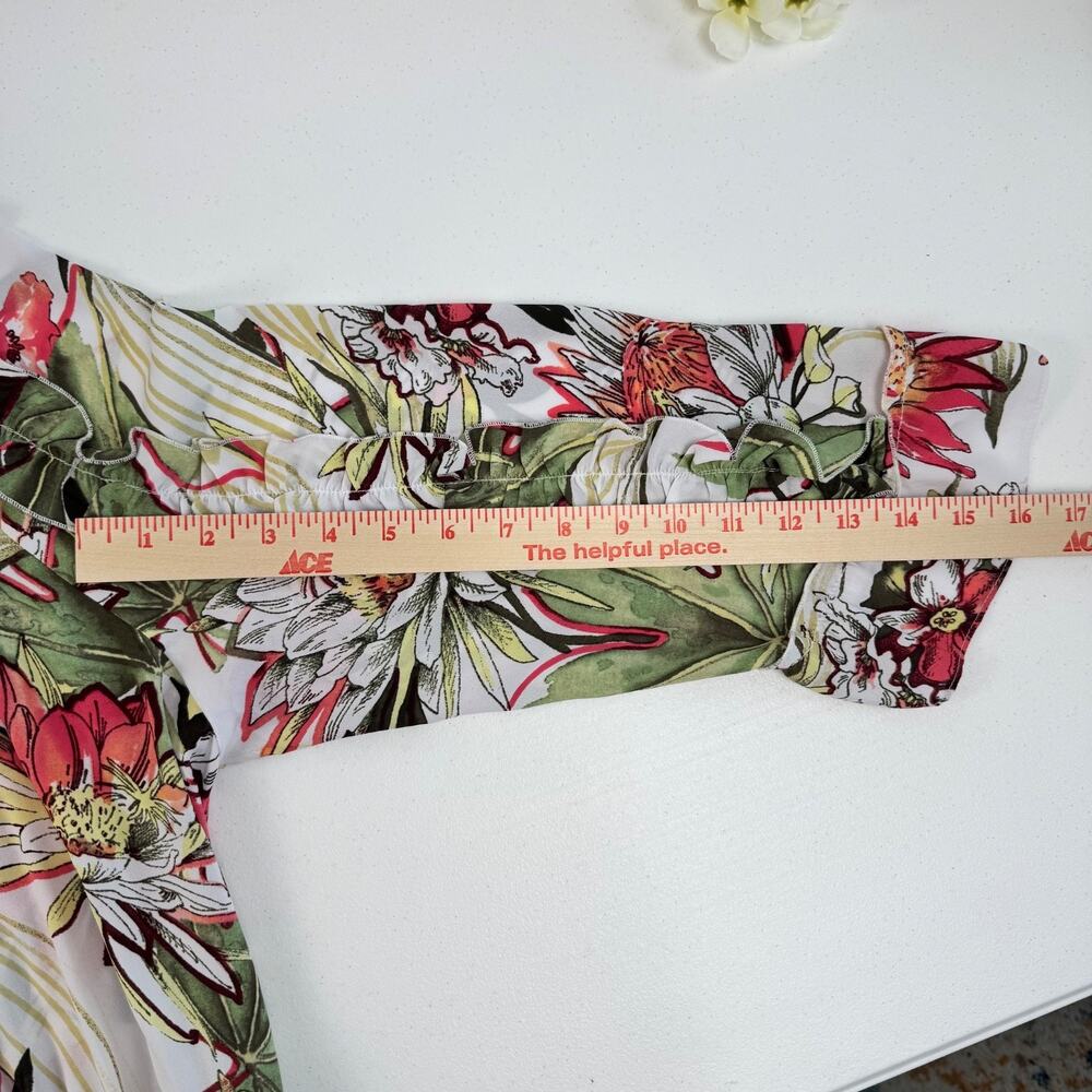 Chico’s Maui Alabaster Floral Dress Sz. Chicos 2 Women's 12 Bell Sleeve Smocked - Picture 14 of 15